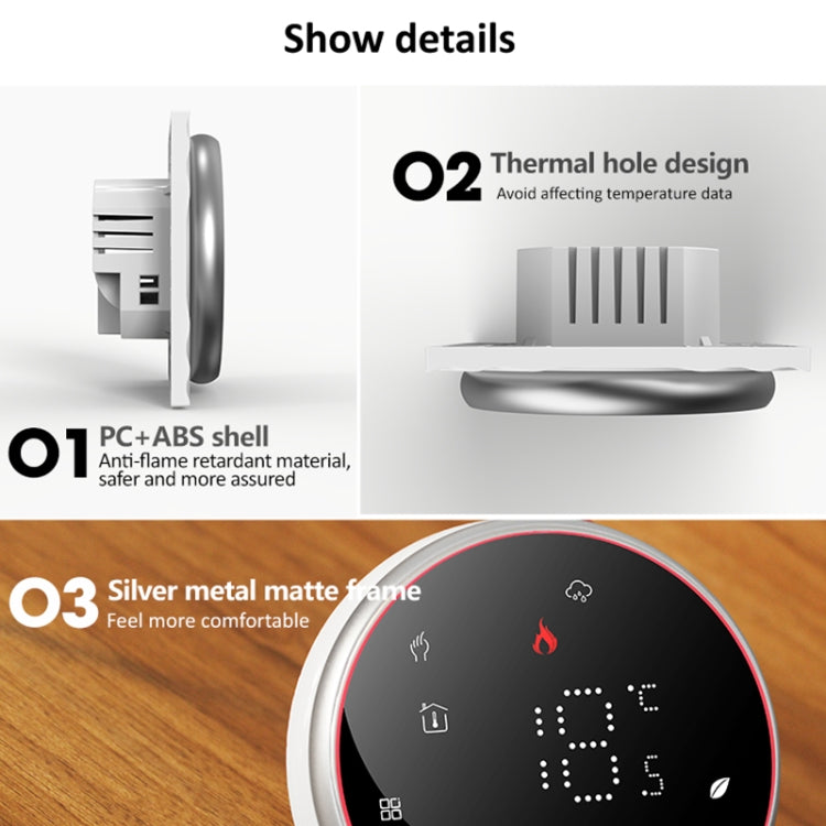 BHT-6001GCL 95-240V AC 5A Smart Round Thermostat Boiler Heating LED Thermostat Without WiFi(Black) - Thermostat & Thermometer by PMC Jewellery | Online Shopping South Africa | PMC Jewellery