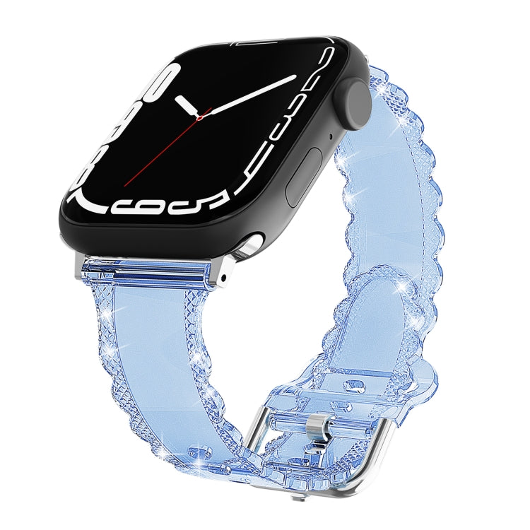 For Apple Watch 8 41mm Diamond Texture Lace Clear TPU Watch Band(Blue) - Watch Bands by PMC TechLife | Online Shopping South Africa | PMC TechLife
