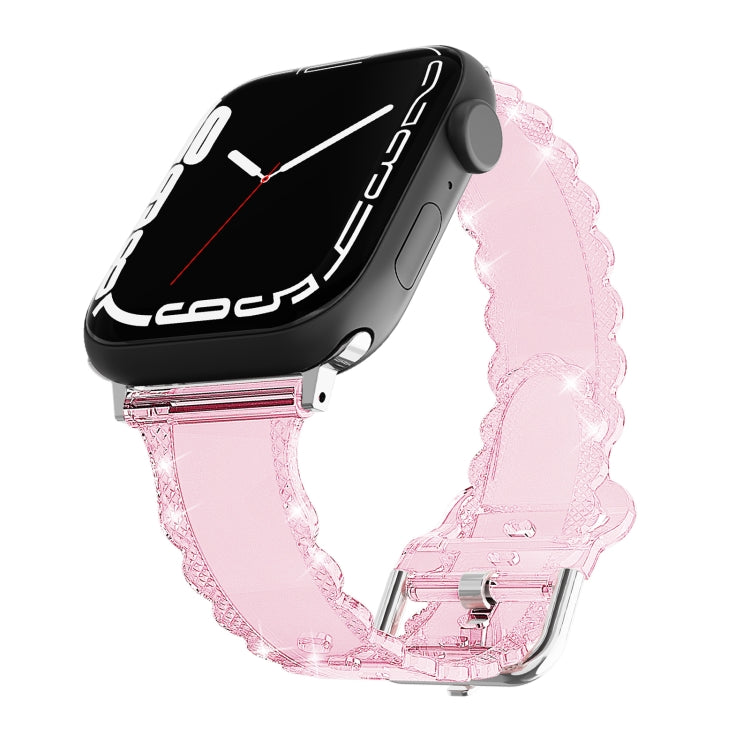 For Apple Watch 2 42mm Diamond Texture Lace Clear TPU Watch Band(Pink) - Watch Bands by PMC TechLife | Online Shopping South Africa | PMC TechLife