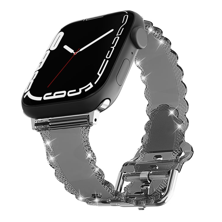 For Apple Watch 38mm Diamond Texture Lace Clear TPU Watch Band(Black) - Watch Bands by PMC TechLife | Online Shopping South Africa | PMC TechLife