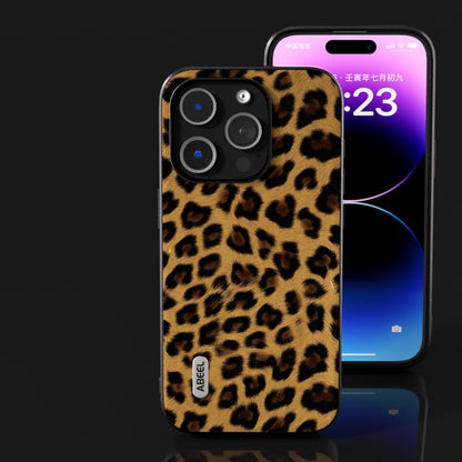 For iPhone 14 Pro ABEEL Black Edge Leopard Phone Case(Golden Leopard) - iPhone 14 Pro Cases by PMC Jewellery | Online Shopping South Africa | PMC Jewellery