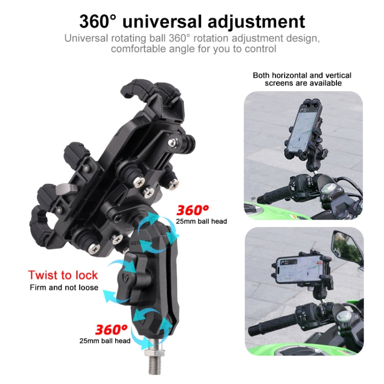 MOTOSLG Crab Motorcycle Phone Clamp Bracket M10 Ballhead Mount with Anti-theft Lock(Black) - Holder by MOTOLSG | Online Shopping South Africa | PMC Jewellery | Buy Now Pay Later Mobicred