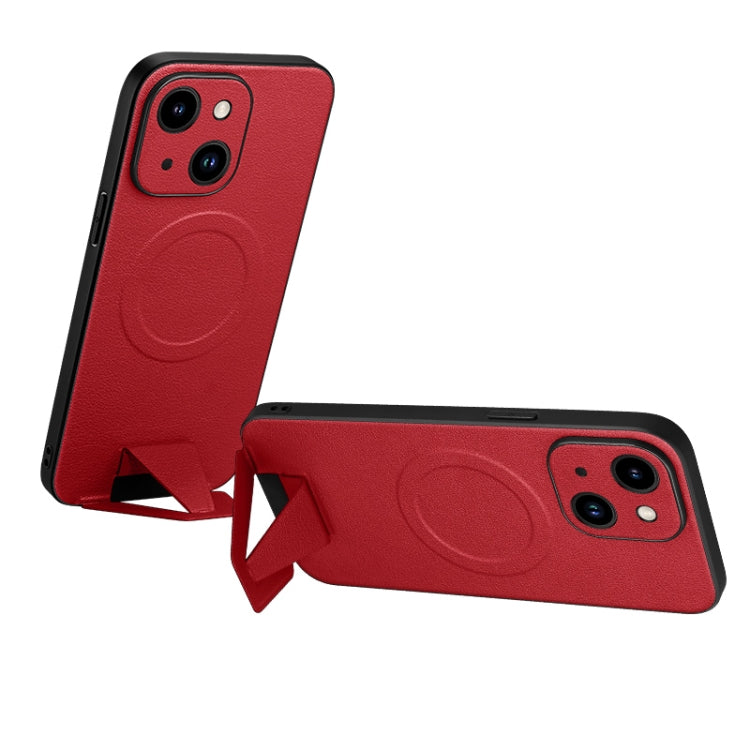 For iPhone 14 Plus SULADA Folding Holder Lambskin Texture MagSafe Phone Case(Red) - iPhone 14 Plus Cases by SULADA | Online Shopping South Africa | PMC Jewellery