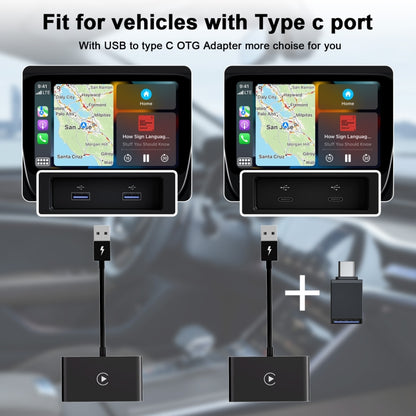 USB + USB-C / Type-C Wired to Wireless Carplay Adapter for iPhone(Black) - Bluetooth Adapters by PMC Jewellery | Online Shopping South Africa | PMC Jewellery | Buy Now Pay Later Mobicred