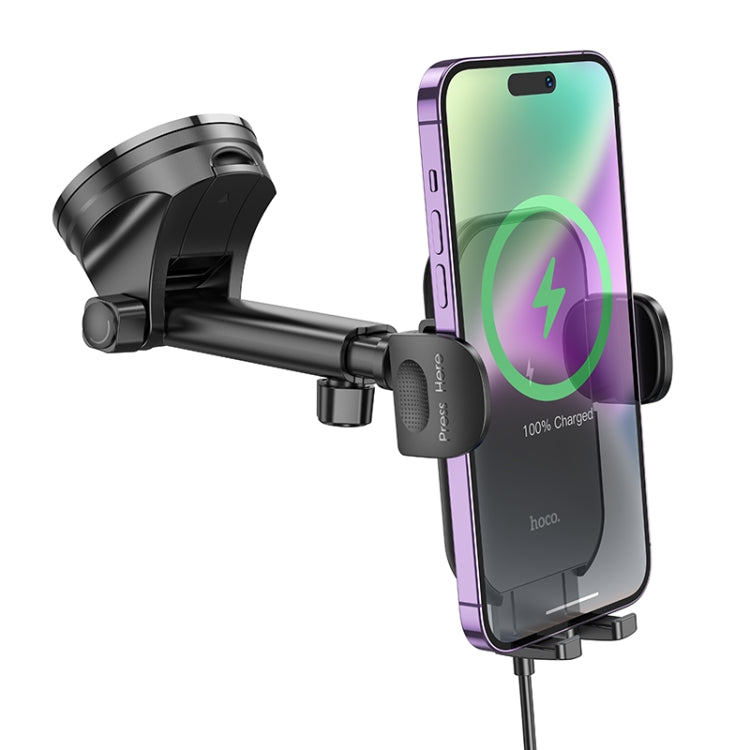 hoco HW5 Journey Wireless Fast Charging Center Console Car Holder(Black) - Wireless Charger Holders by hoco | Online Shopping South Africa | PMC Jewellery