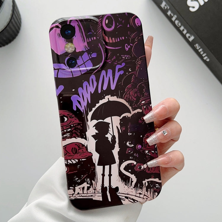 For iPhone X / XS Painted Pattern Precise Hole PC Phone Case(Black Purple Umbrella Boy) - More iPhone Cases by PMC TechLife | Online Shopping South Africa | PMC TechLife