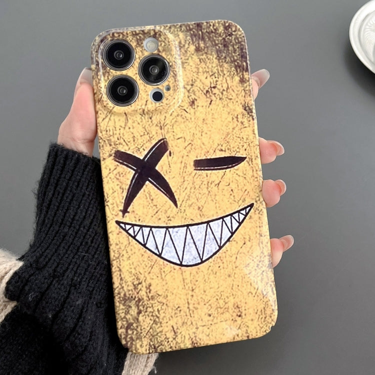 For iPhone 15 Pro Painted Pattern Precise Hole PC Phone Case(Yellow Background Smiling) - iPhone 15 Pro Cases by PMC Jewellery | Online Shopping South Africa | PMC Jewellery