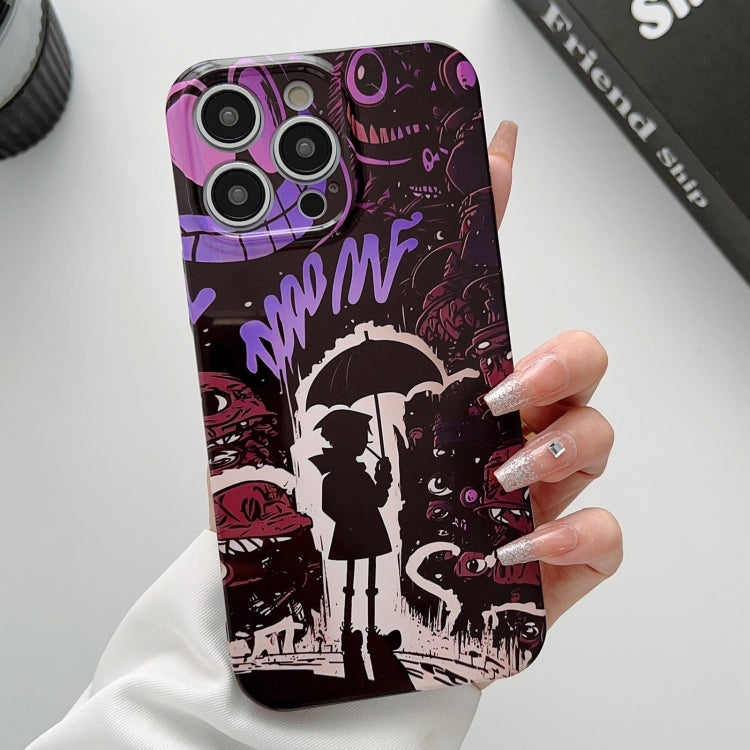 For iPhone 15 Pro Max Painted Pattern Precise Hole PC Phone Case(Black Purple Umbrella Boy) - iPhone 15 Pro Max Cases by PMC TechLife | Online Shopping South Africa | PMC TechLife