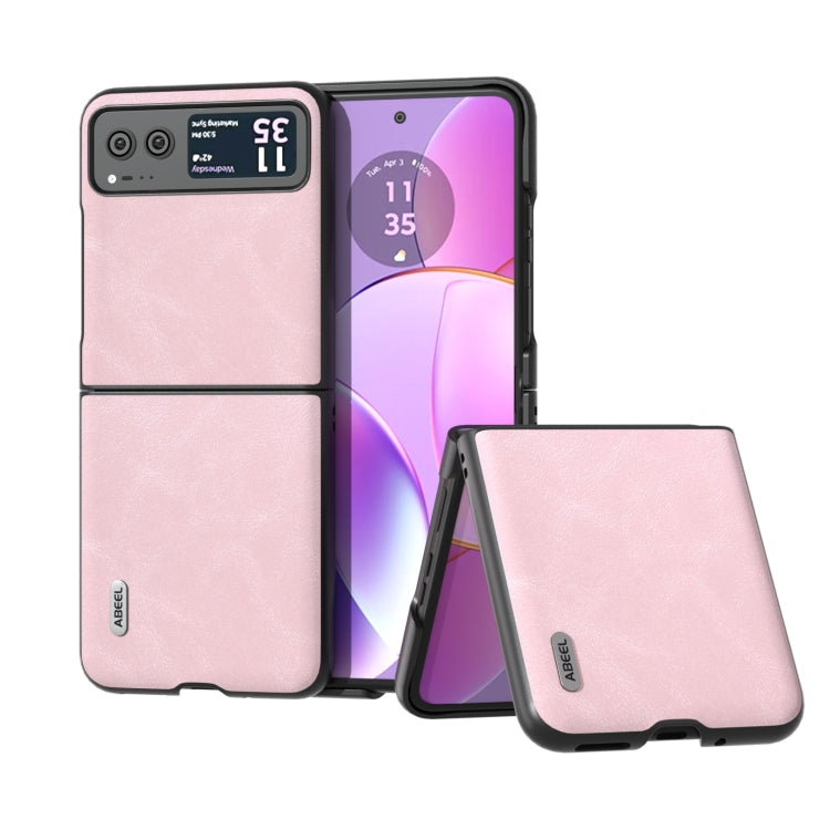 For Motorola Razr 40 ABEEL Cowhide Texture PU Phone Case(Pink) - Motorola Cases by PMC Jewellery | Online Shopping South Africa | PMC Jewellery