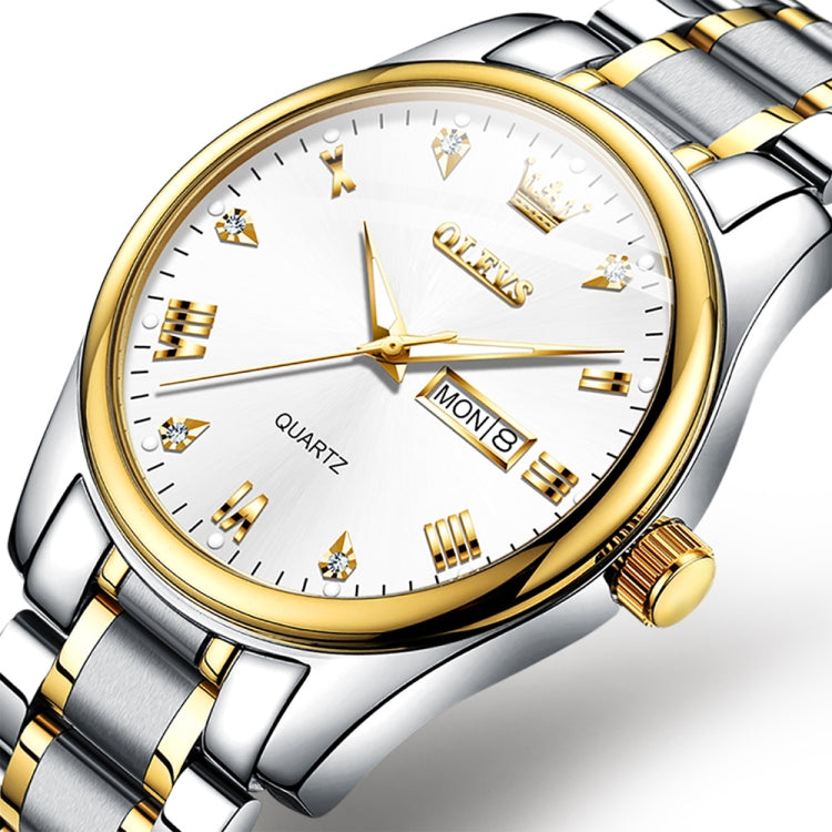 OLEVS 5563 Men Luminous Waterproof Quartz Watch(White + Gold) - Metal Strap Watches by OLEVS | Online Shopping South Africa | PMC Jewellery