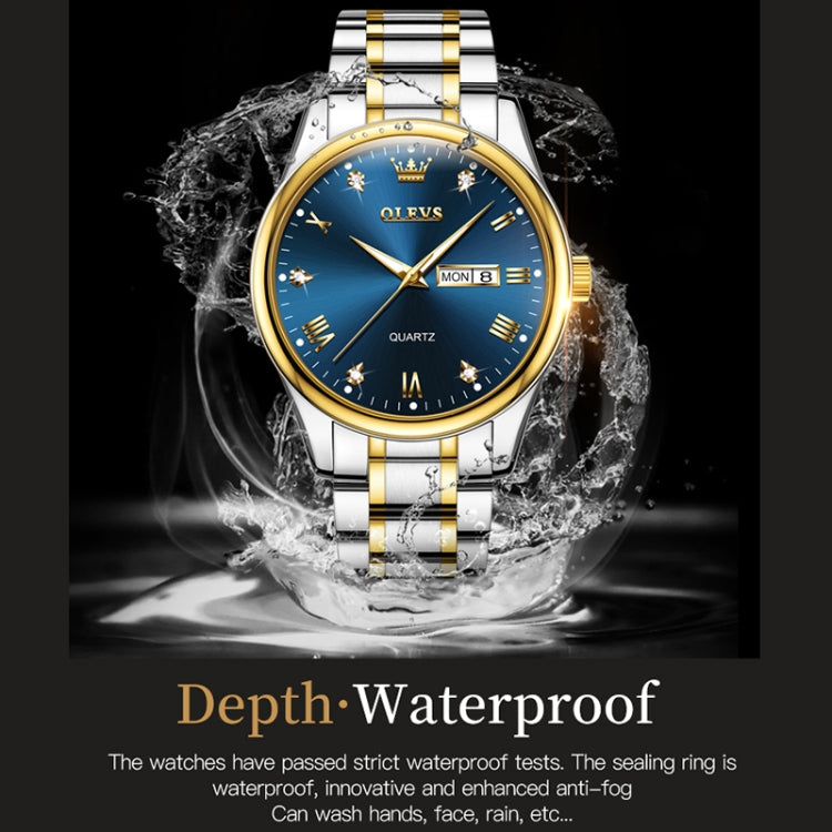 1pair OLEVS 5563 Couple Luminous Waterproof Quartz Watch(Blue + Gold) - Couple Watches by OLEVS | Online Shopping South Africa | PMC Jewellery