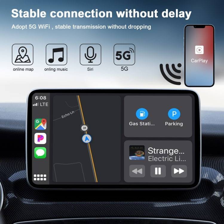 Carbon Fiber USB + USB-C / Type-C Wired to Wireless Carplay Adapter for iPhone(Black) - free shipping - PMC TechLife - Order now!