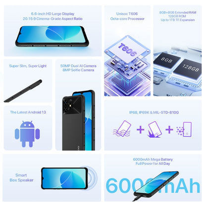 [HK Warehouse] UMIDIGI G5 Mecha Rugged Phone, Face ID & Side Fingerprint Identification, 6.6 inch Android 13 Unisoc T606 Octa Core, Network: 4G, OTG, 8GB+128GB(Graphite Black) - UMIDIGI by UMIDIGI | Online Shopping South Africa | PMC Jewellery