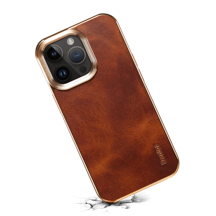 For iPhone 14 Plus Denior Oil Wax Cowhide Plating Phone Case(Brown) - iPhone 14 Plus Cases by Denior | Online Shopping South Africa | PMC Jewellery