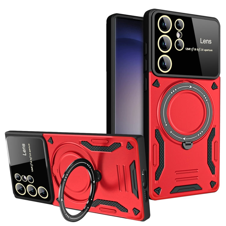 For Samsung Galaxy S23 Ultra 5G Large Window MagSafe Holder Phone Case(Red) - Galaxy S23 Ultra 5G Cases by PMC TechLife | Online Shopping South Africa | PMC TechLife