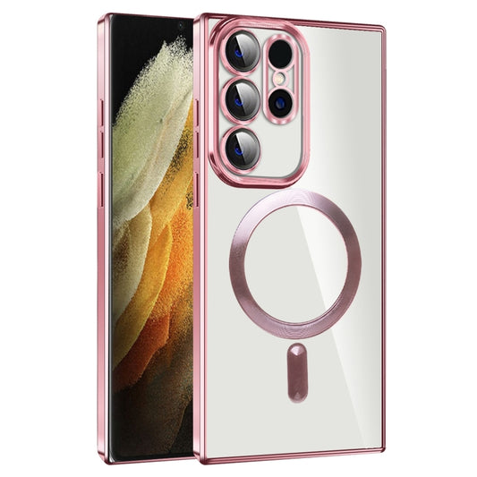 For Samsung Galaxy S21 Ultra 5G CD Texture Plating TPU MagSafe Phone Case with Lens Film(Pink) - Galaxy S21 Ultra 5G Cases by PMC Jewellery | Online Shopping South Africa | PMC Jewellery