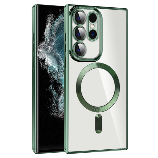 For Samsung Galaxy S22 Ultra 5G CD Texture Plating TPU MagSafe Phone Case with Lens Film(Dark Green) - Galaxy S22 Ultra 5G Cases by PMC Jewellery | Online Shopping South Africa | PMC Jewellery