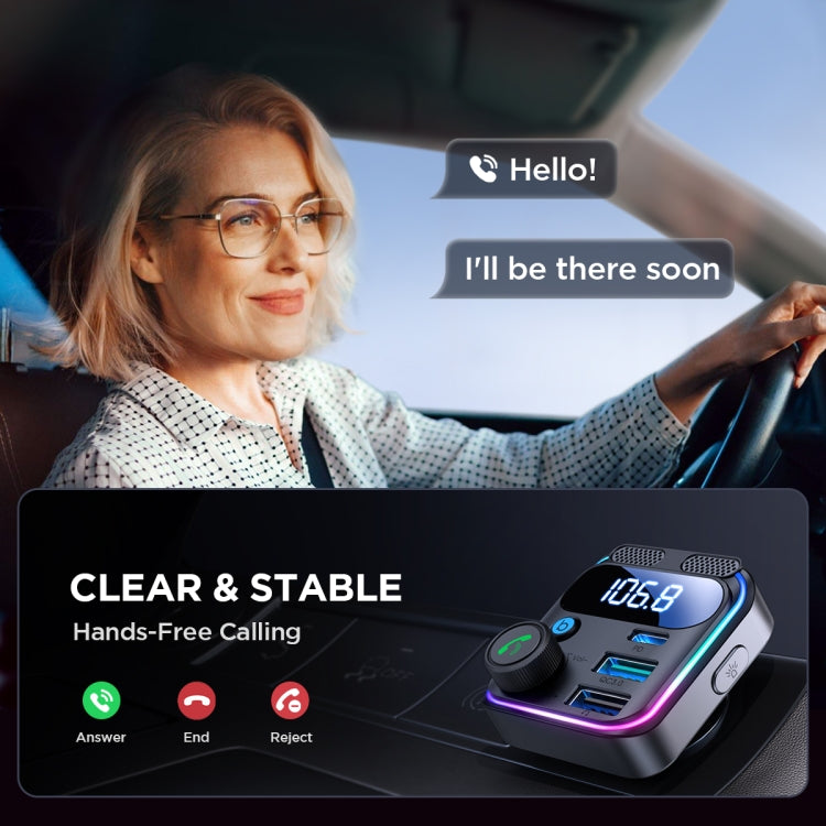 JOYROOM JR-CCB01 48W Dual-Mic Car Wireless FM Transmitter(Black) - Bluetooth Car Kits by JOYROOM | Online Shopping South Africa | PMC TechLife | Buy Now Pay Later Mobicred
