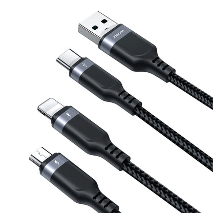 JOYROOM A18 3.5A USB to 8 Pin+USB-C/Type-C+Micro USB 3 in 1 Data Cable, Length:0.3m(Black) - Multifunction Cable by JOYROOM | Online Shopping South Africa | PMC Jewellery