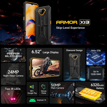 Ulefone Armor X13, 6GB+64GB, IP68/IP69K Rugged Phone, 6.52 inch Android 13 MediaTek Helio G36 Octa Core, Network: 4G, NFC, OTG(Some Orange) - Ulefone by Ulefone | Online Shopping South Africa | PMC Jewellery | Buy Now Pay Later Mobicred