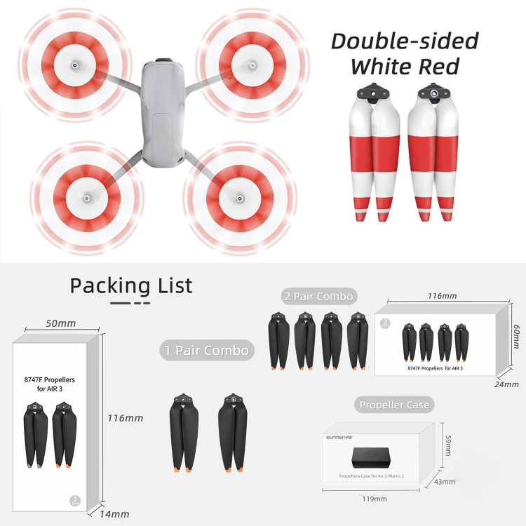 For DJI Air 3 Sunnylife 8747F Low Noise Quick-release Propellers, Style:1 Pair Orange Tip - free shipping - PMC TechLife - Order now!