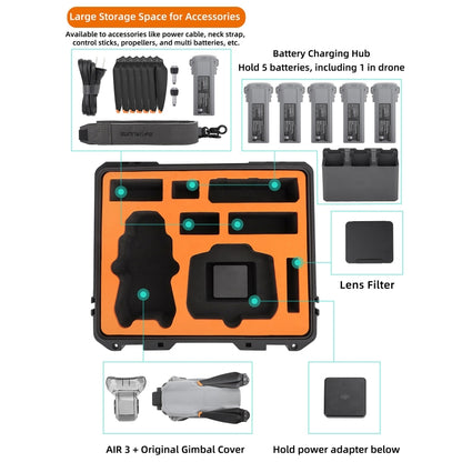 For DJI Air 3 Sunnylife Safety Carrying Case Large Capacity Waterproof Shock-proof Hard Travel Case Multi-battery Flying Version - Backpacks & Bags by Sunnylife | Online Shopping South Africa | PMC Jewellery