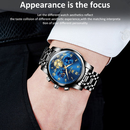OLEVS 2859 Men Multifunctional Luminous Waterproof Quartz Watch(Black + Blue) - Metal Strap Watches by OLEVS | Online Shopping South Africa | PMC Jewellery