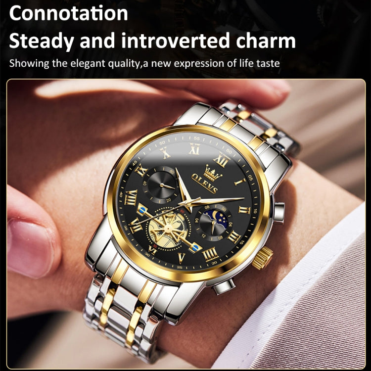 OLEVS 2859 Men Multifunctional Luminous Waterproof Quartz Watch(Black + Gold) - Metal Strap Watches by OLEVS | Online Shopping South Africa | PMC Jewellery | Buy Now Pay Later Mobicred