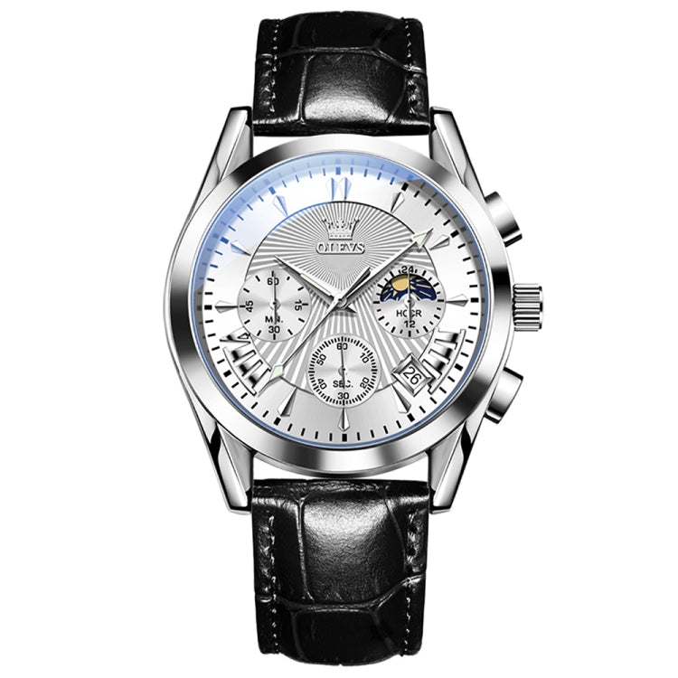 OLEVS 2876 Men Multifunctional Sports Chronograph Quartz Watch(White) - Leather Strap Watches by OLEVS | Online Shopping South Africa | PMC Jewellery | Buy Now Pay Later Mobicred