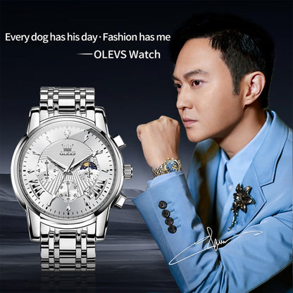 OLEVS 2892 Men Multifunctional Business Waterproof Quartz Watch(White + Silver) - Metal Strap Watches by OLEVS | Online Shopping South Africa | PMC Jewellery