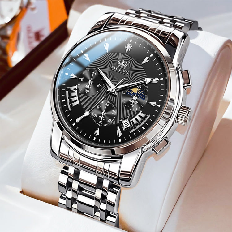 OLEVS 2892 Men Multifunctional Business Waterproof Quartz Watch(Black + Silver) - Metal Strap Watches by OLEVS | Online Shopping South Africa | PMC Jewellery