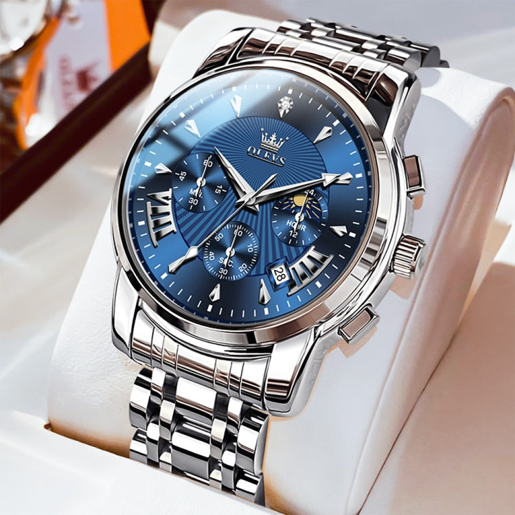 OLEVS 2892 Men Multifunctional Business Waterproof Quartz Watch(Blue + Silver) - Metal Strap Watches by OLEVS | Online Shopping South Africa | PMC Jewellery