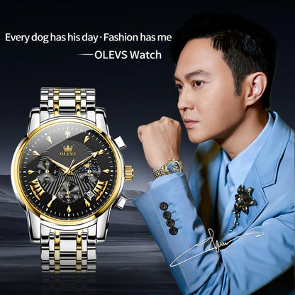 OLEVS 2892 Men Multifunctional Business Waterproof Quartz Watch(Black + Gold) - Metal Strap Watches by OLEVS | Online Shopping South Africa | PMC Jewellery | Buy Now Pay Later Mobicred