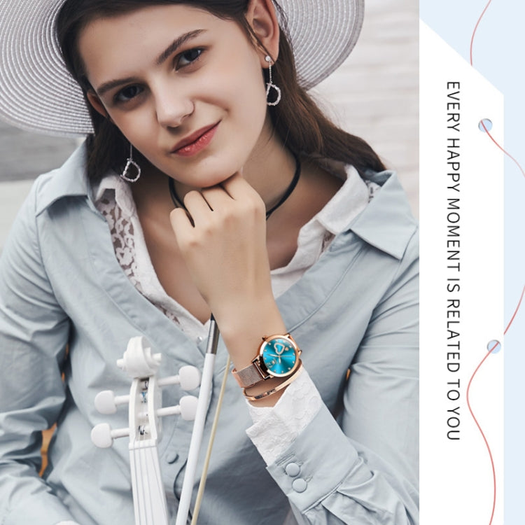 OLEVS 5189 Women Heart Shape Waterproof Quartz Watch(Blue) - Metal Strap Watches by OLEVS | Online Shopping South Africa | PMC Jewellery