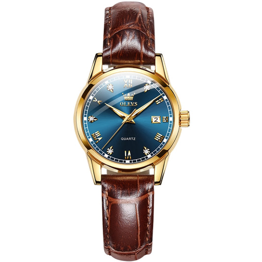 OLEVS 6896 Women Multifunctional Luminous Waterproof Quartz Watch(Blue) - Leather Strap Watches by OLEVS | Online Shopping South Africa | PMC Jewellery | Buy Now Pay Later Mobicred