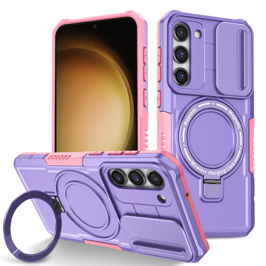 For Samsung Galaxy S23+ 5G Sliding Camshield Magsafe Holder TPU Hybrid PC Phone Case(Pink Purple) - Galaxy S23+ 5G Cases by PMC Jewellery | Online Shopping South Africa | PMC Jewellery