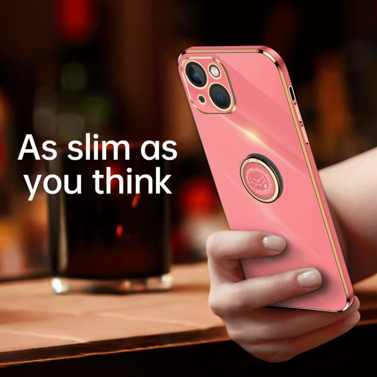 For iPhone 15 XINLI Straight Edge 6D Electroplate TPU Phone Case with Ring Holder(Pink) - free shipping - PMC TechLife - Order now!