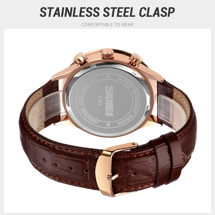 SKMEI 9301 Multifunctional Men Outdoor Sports 50M Waterproof Quartz Digital Wrist Watch(Rose Gold Black Lettering) - Leather Strap Watches by SKMEI | Online Shopping South Africa | PMC Jewellery