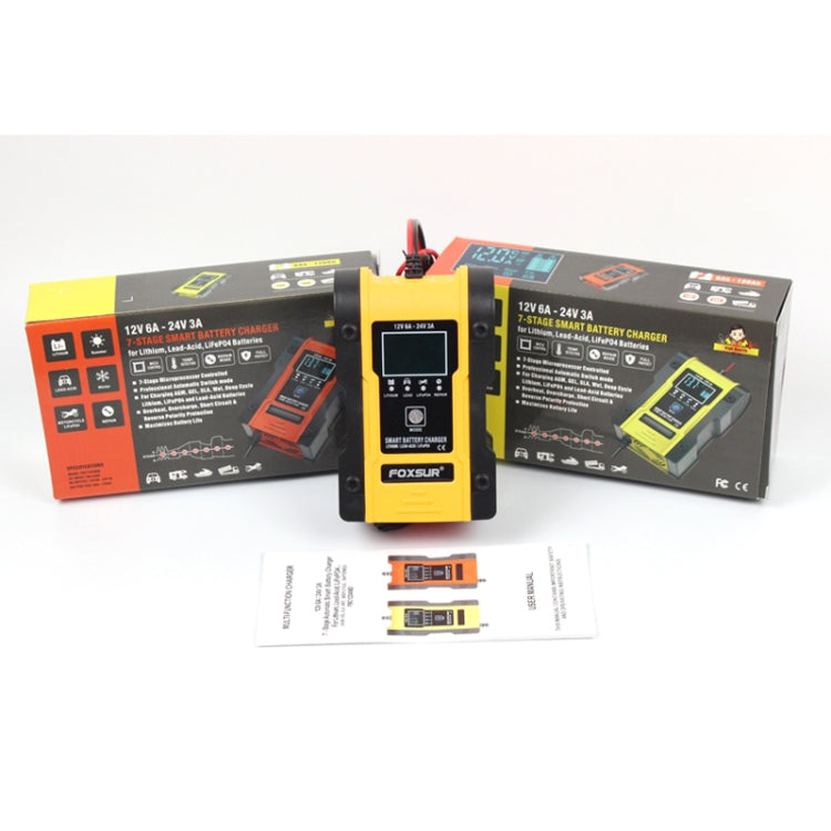 FOXSUR 12V-24V Car Motorcycle Repair Battery Charger AGM Charger Color:Yellow(EU Plug) - Battery Charger by FOXSUR | Online Shopping South Africa | PMC Jewellery | Buy Now Pay Later Mobicred