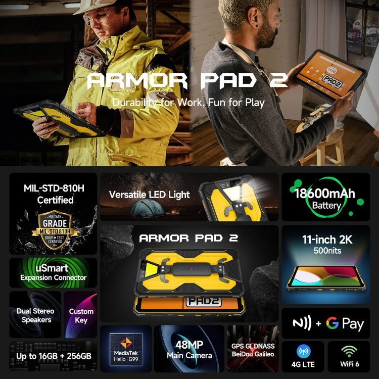 [HK Warehouse] Ulefone Armor Pad 2 Rugged Tablet PC, 16GB+256GB 11 inch Android 13 MediaTek Helio G99 Octa Core 4G Network EU Plug(Black) - Other by Ulefone | Online Shopping South Africa | PMC Jewellery