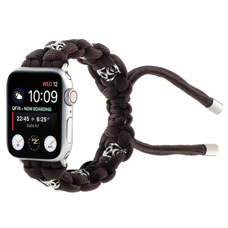 For Apple Watch SE 2023 44mm Silk Silver Beads Braided Watch Band(Coffee) - Watch Bands by PMC TechLife | Online Shopping South Africa | PMC TechLife
