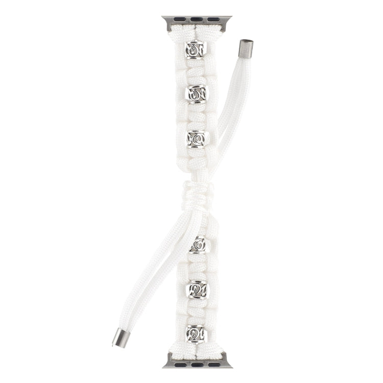 For Apple Watch Series 9 41mm Silk Silver Beads Braided Watch Band(White) - Watch Bands by PMC TechLife | Online Shopping South Africa | PMC TechLife