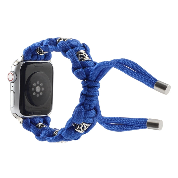 For Apple Watch Ultra 49mm Silk Silver Beads Braided Watch Band(Blue) - Watch Bands by PMC TechLife | Online Shopping South Africa | PMC TechLife