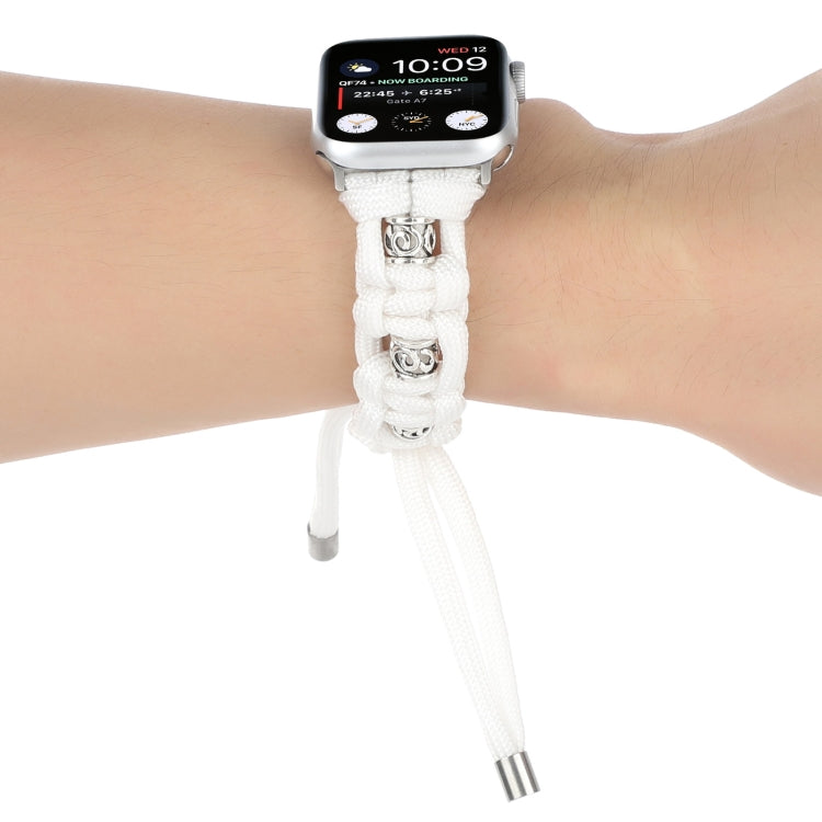 For Apple Watch SE 2022 40mm Silk Silver Beads Braided Watch Band(White) - Watch Bands by PMC TechLife | Online Shopping South Africa | PMC TechLife