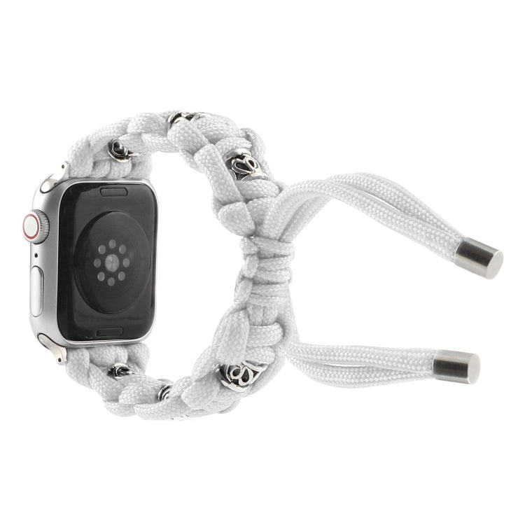 For Apple Watch Series 6 44mm Silk Silver Beads Braided Watch Band(White) - Watch Bands by PMC TechLife | Online Shopping South Africa | PMC TechLife