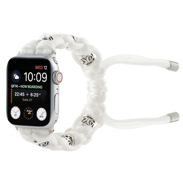 For Apple Watch Series 5 44mm Silk Silver Beads Braided Watch Band(White) - Watch Bands by PMC TechLife | Online Shopping South Africa | PMC TechLife