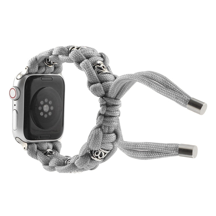 For Apple Watch Series 5 40mm Silk Silver Beads Braided Watch Band(Grey) - Watch Bands by PMC TechLife | Online Shopping South Africa | PMC TechLife