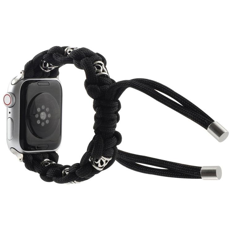 For Apple Watch 42mm Silk Silver Beads Braided Watch Band(Black) - Watch Bands by PMC TechLife | Online Shopping South Africa | PMC TechLife