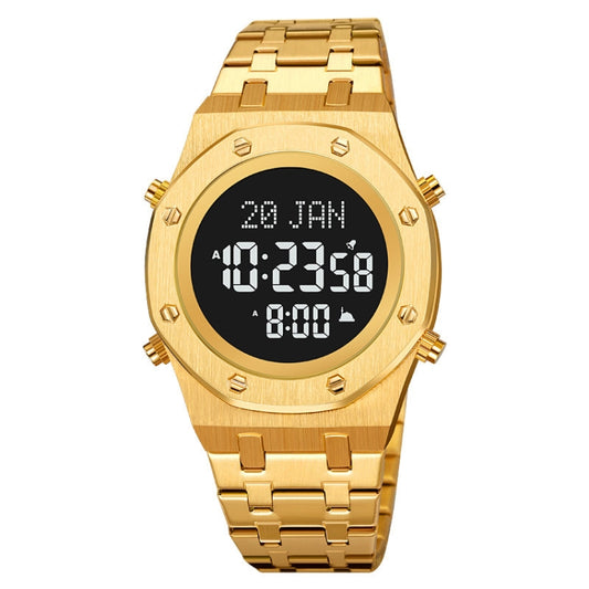 SKMEI 2043 Multifunctional Muslim Worships Compass Digital Wrist Watch(Gold+Black) - Metal Strap Watches by SKMEI | Online Shopping South Africa | PMC Jewellery | Buy Now Pay Later Mobicred