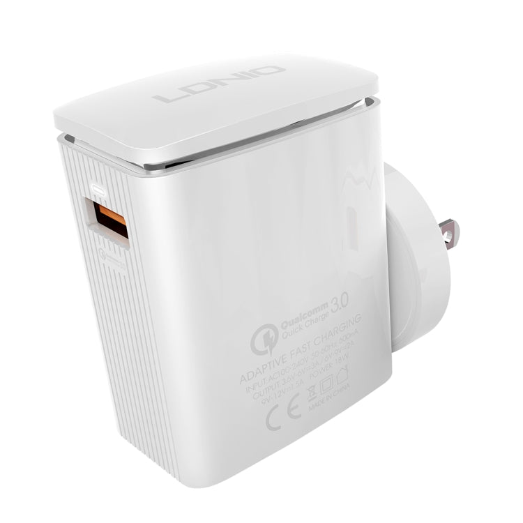 LDNIO A1301Q 2 in 1 18W QC3.0 USB Interface Travel Charger Mobile Phone Charger with 8 Pin Data Cable, US Plug - USB Charger by LDNIO | Online Shopping South Africa | PMC TechLife | Buy Now Pay Later Mobicred